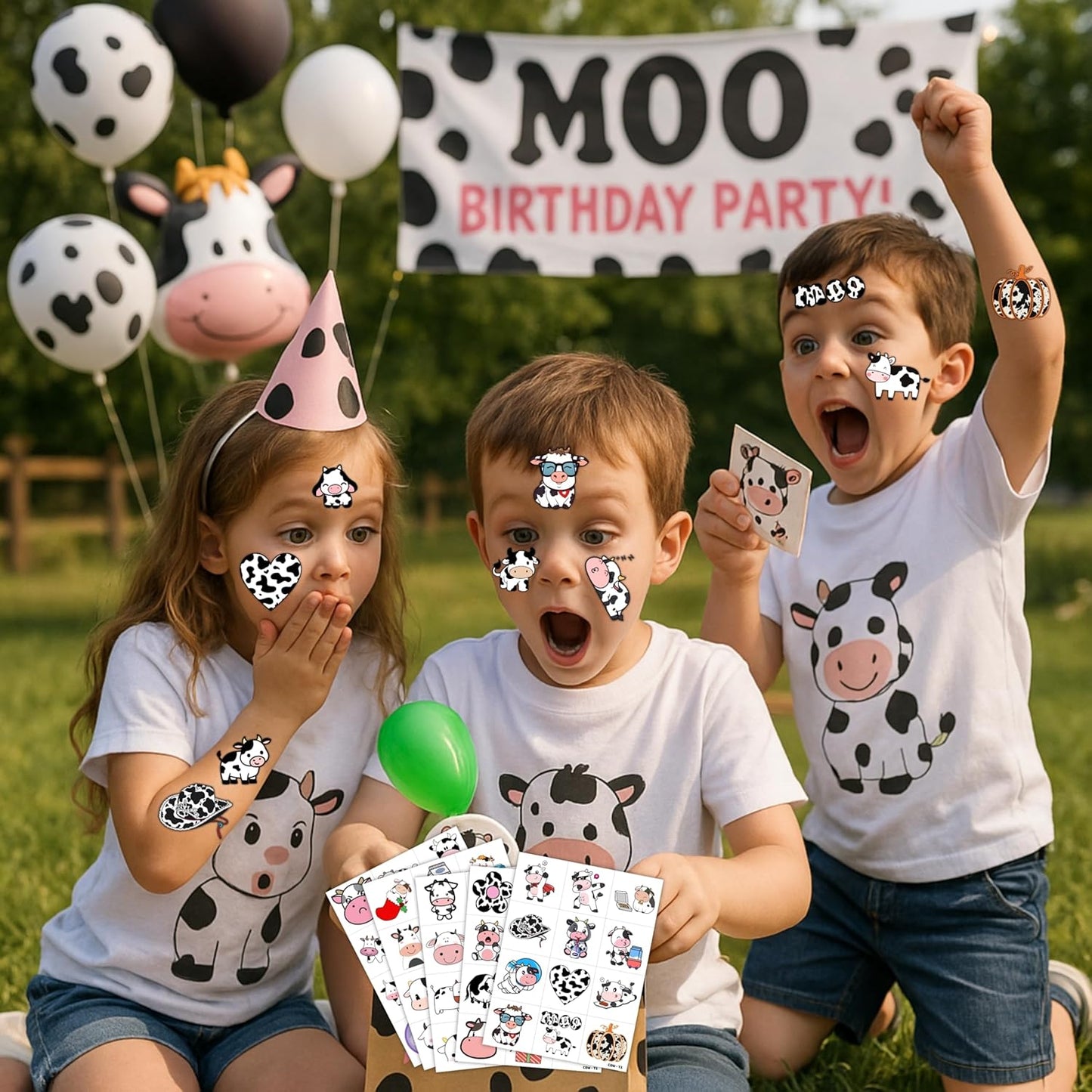 96PCS Cow Pre-Cut Temporary Tattoos for Kids - Farm Animal Birthday Party Supplies, Decorations, and Favors - Super Cute Milk Cow Sticker Gifts for Boys & Girls, Classroom Prizes, and Themed Events