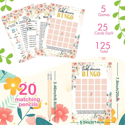 Yinder 145 Pcs Baby Shower Games Activities Cards with 20 Pencils Includes Baby Bingo Description and Wishes Guess Who Price is Right Word Scramble Game(Here Comes the Son)