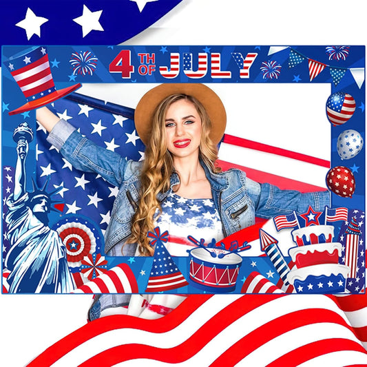 4th of July Photo Booth Props Photo Frame Independence Day Photography Posing Selfie Supplies Funny Picture Decorations for Patriotic Memorial Themed Party Favor Masquerade Backdrop Decor Supplies