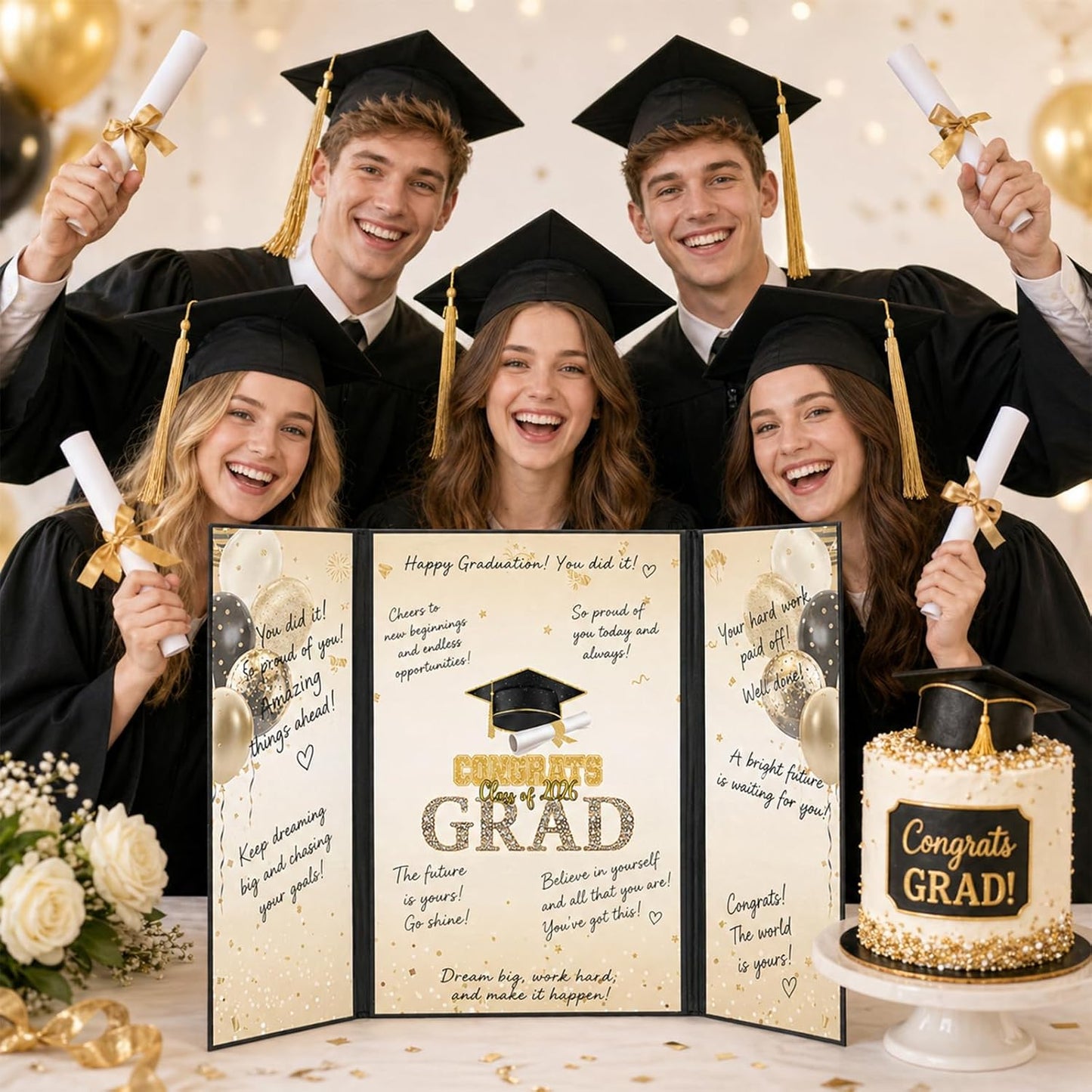 Graduation Guest Book 2026, Blue Gold Graduation Decorations Class of 2026 Graduates Sign in Book Signature Board Congrats Grad Decor Party Supplies, High School College Graduations Gifts for Her Him