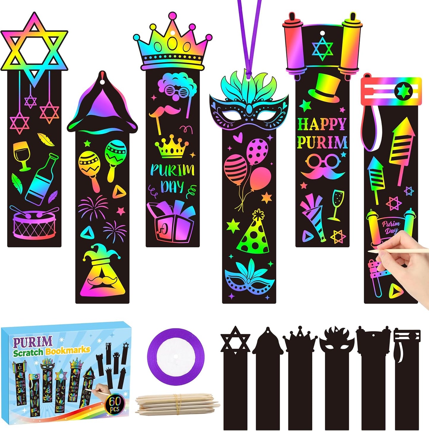CY2SIDE 60PCS Princess Fairy Wand Scratch Bookmarks for Girls, Make Your Own Fairy Stick Scratch Paper Magic Wands Bookmark, DIY Princess Stick Rainbow Crafts Ornaments for Kids Birthday Party