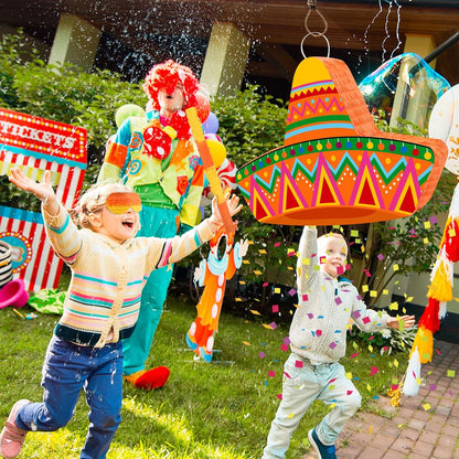 Hooqict Mexican Pinata with Blindfold and Bat Stick Party Pinata for Fiesta Carnival Cinco de Mayo Decorations Kids Adults Mexican Party Games Birthday Party Supplies