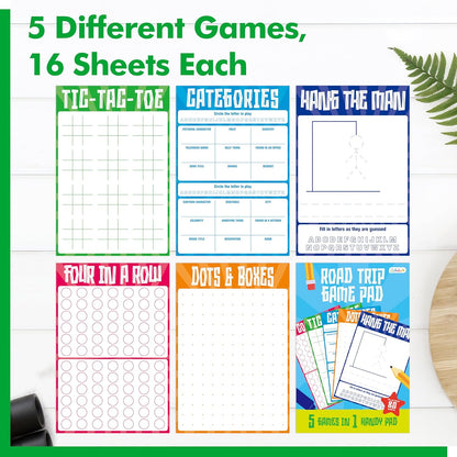 Road Trip Game Pad, 5 Games in 1 (Farm Animals, Car Colors, Buildings, Traffic Signs, Vehicles Scavenger Hunt Bingo), Pen Pencil Paper Game, Plane Trip/ Car Travel/Getaway Activity Pad for Kid, Adult