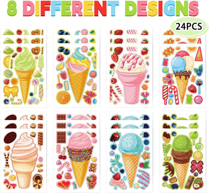 24 Sheets Cupcake Make a Face Sticker Sheets for Kids Todders Activities, Make Your Own Stickers for Kids Birthday Party Favor Supplies Craft