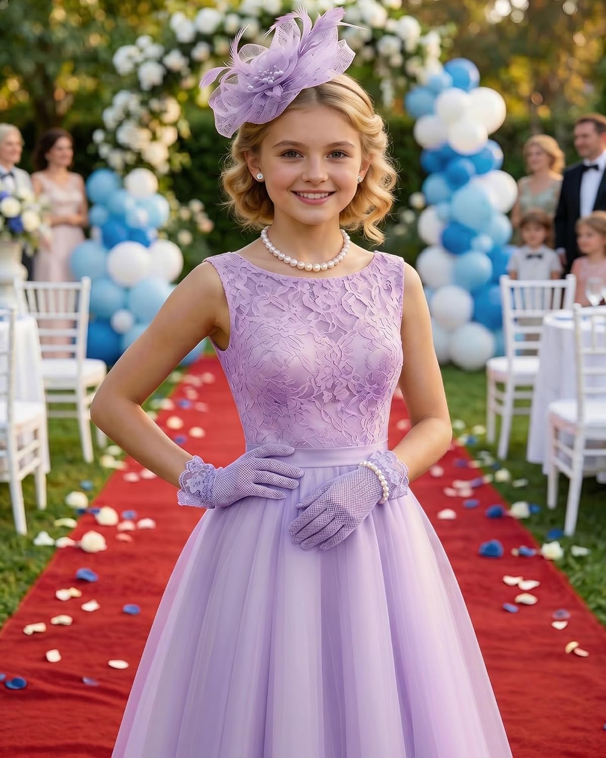 Girls Tea Party Fascinators Hats for Kids Fascinator Tea Party Hat Headband with Gloves Accessories for Girls