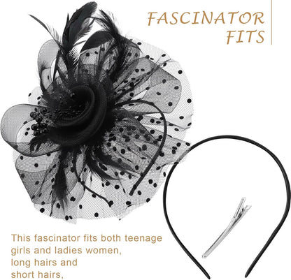 DRESHOW Fascinators Hat Flower Mesh Ribbons Feathers on a Headband and a Clip Tea Party Headwear for Girls and Women - Colors A