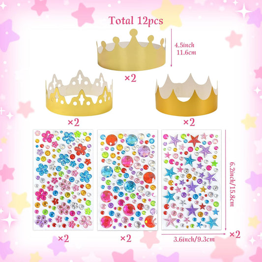 Thirty and Thirsty Gold Paper Crowns Princess DIY Birthday Party Crown Hats with Gem Stickers Fancy Birthday Craft to Decorate School Classroom Prince Princess Party Supplies Favors