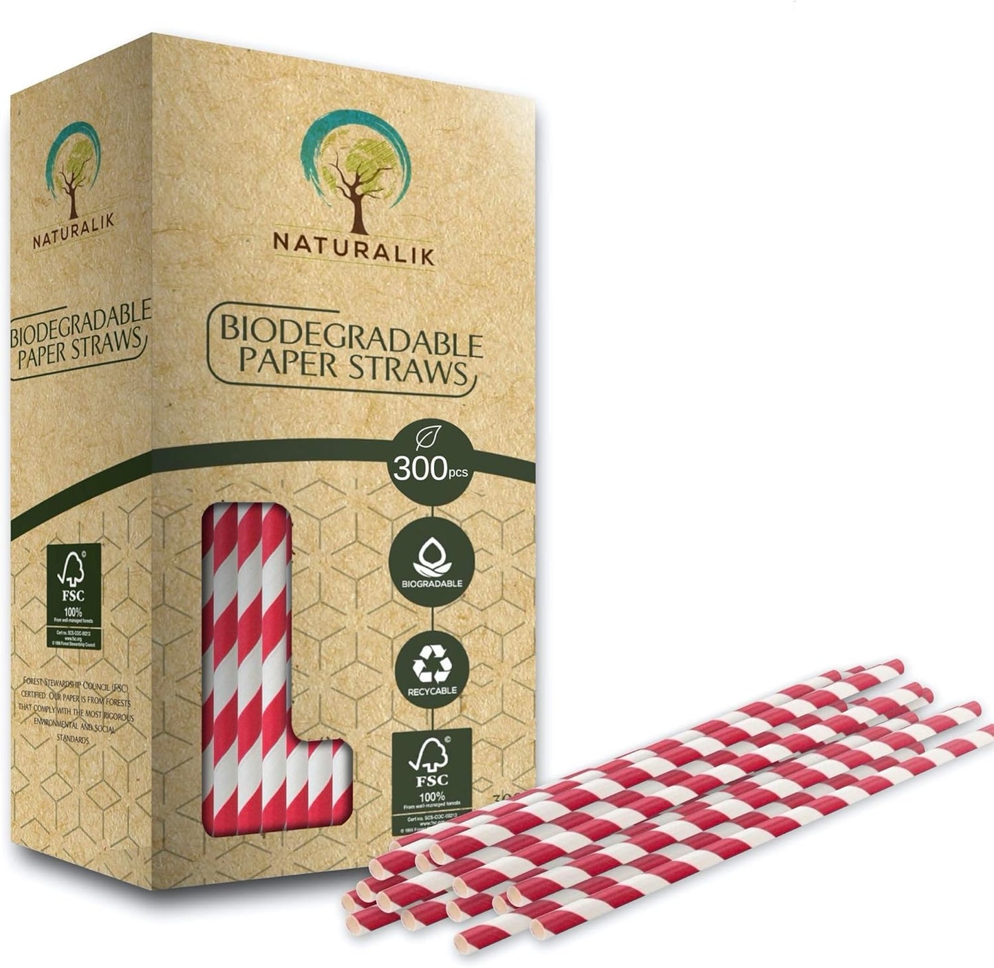 Naturalik 300/1000-Pack Extra Durable Brown Paper Straws Biodegradable- Premium Toxin Free Paper Straws Bulk- Drinking Straws for Juices, Restaurants and Party supplies, 7.7" (Brown, 300ct)