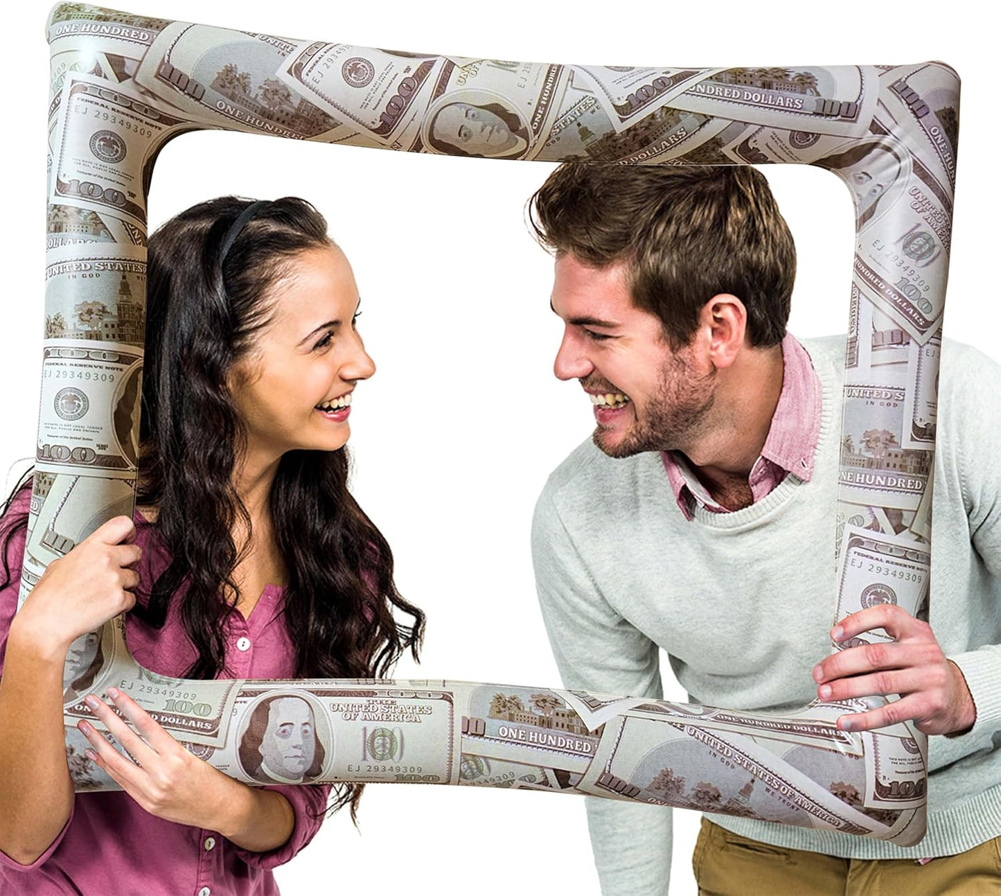 Money Party Inflatable Photo Booth Selfie Frame & Photo Props Set Giant Bill Dollar Party Blow Up Picture Frame for Birthdays Casino Weddings Bachelorette Retirement Graduations Party Decor