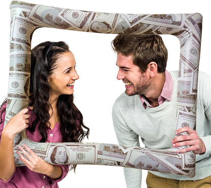 Bill Dollar Inflatable Photo Booth Selfie Frame Props Giant Money Themed Party Blow Up Picture Frame for Birthdays Casino Weddings Bachelorette Retirement Graduations Party Decorations