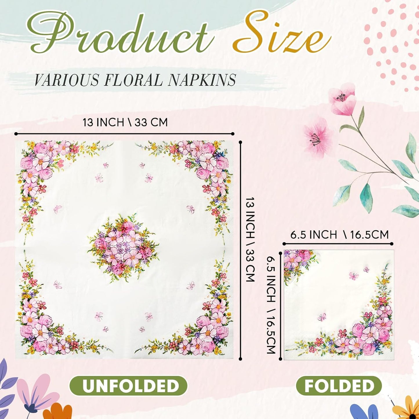Crtiin 20 Pack Decoupage Napkins Floral Napkins Flower Cocktail Paper Decorative Toilet for Valentine's Day Birthday Party Beautiful Gorgeous, 20 Styles Each 6.5 Inches(Style 1)