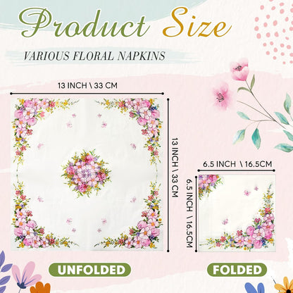 Crtiin 20 Pack Decoupage Napkins Floral Napkins Flower Cocktail Paper Decorative Toilet for Valentine's Day Birthday Party Beautiful Gorgeous, 20 Styles Each 6.5 Inches(Style 1)