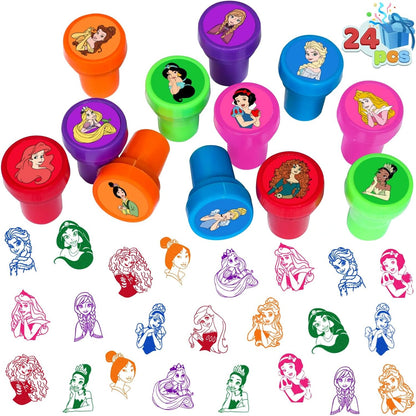 24 Pcs Princess Themed Stampers, Princess Birthday Party Supplies, Classroom Rewards Prizes, Goody Bag Treat Bag Stuff for Princess Birthday Party Gifts