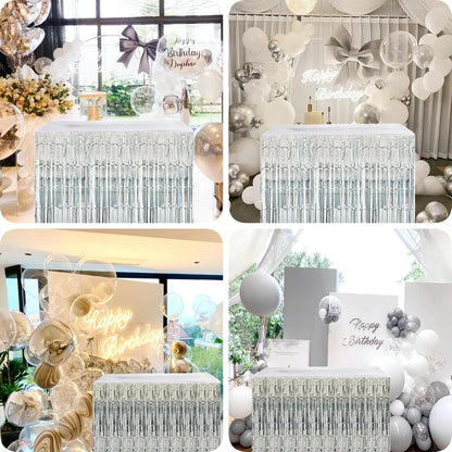 Blue Streamers Party Decorations, 2 Packs Blue Table Skirts Metallic Foil Fringe Tinsel for Birthday Under the Sea Boy Baby Shower Float Parade Mardi Gras Graduation Party Supplies -29x108Inch