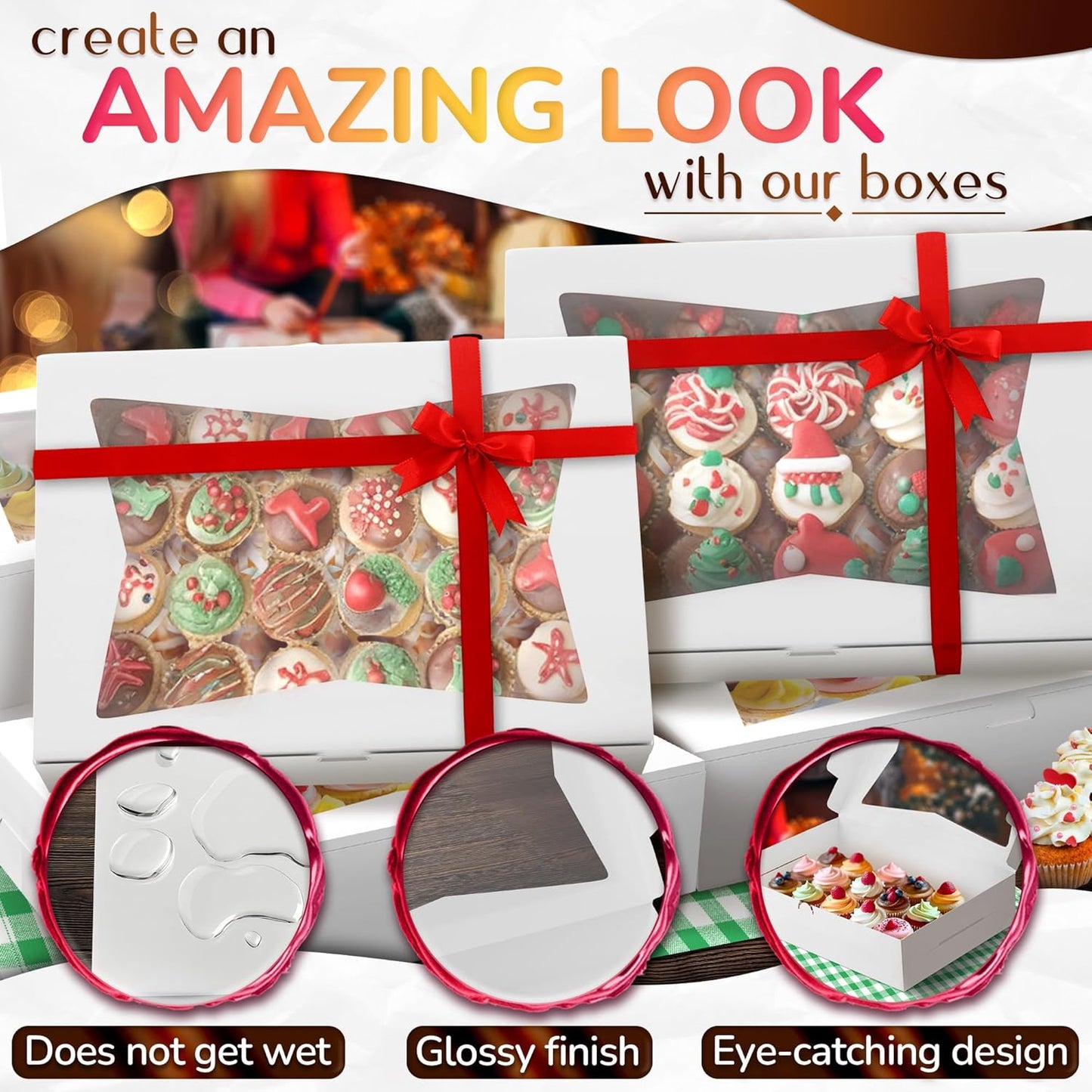 10Pcs Half-Sheet Cake Boxes 19x14x4" - White Bakery Boxes with Window, Pastry and Dessert Box Set for Mothers Day Gifts & Cake Presentation, Glossy Flip Top Boxes for Cakes, Cupcakes, Cookies & Donuts