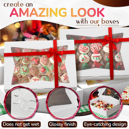 10Pcs Half-Sheet Cake Boxes 19x14x4" - White Bakery Boxes with Window, Pastry and Dessert Box Set for Mothers Day Gifts & Cake Presentation, Glossy Flip Top Boxes for Cakes, Cupcakes, Cookies & Donuts