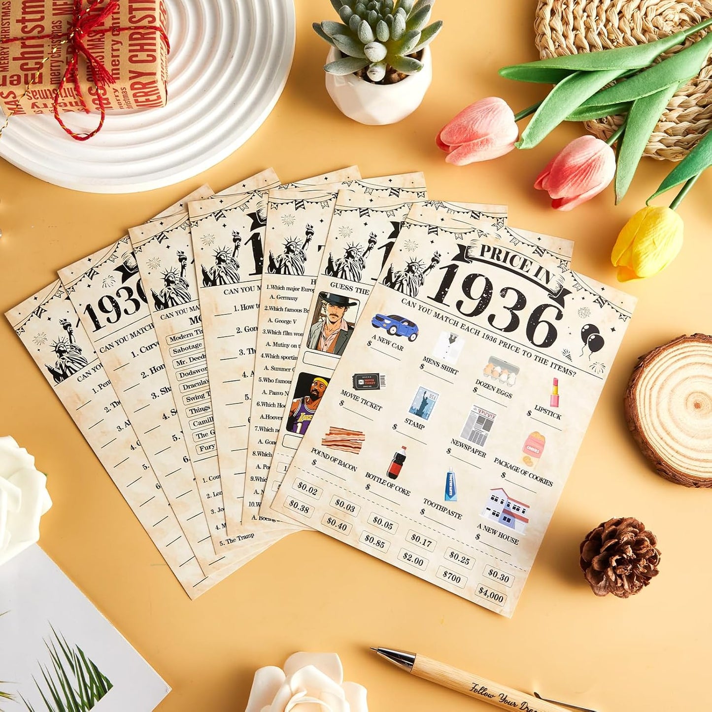 70Pcs 70th Birthday Party Games Born In 1956 Fun 1956 Trivia Music Slang Books Game Double-Sided Game Cards Vintage 70th Birthday Party Supplies for 70 Year Old Activity Anniversary Class Reunion