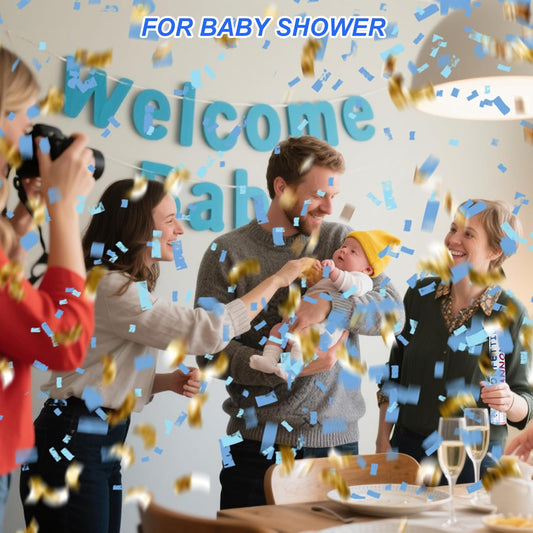 4 Pack Gender Reveal Confetti Cannon, 12 in Blue Rectangle Shaped Paper Party Poppers Cannons, Confetti Poppers For Baby Boy Gender Reveal Baby Showers (Rectangle, Blue)