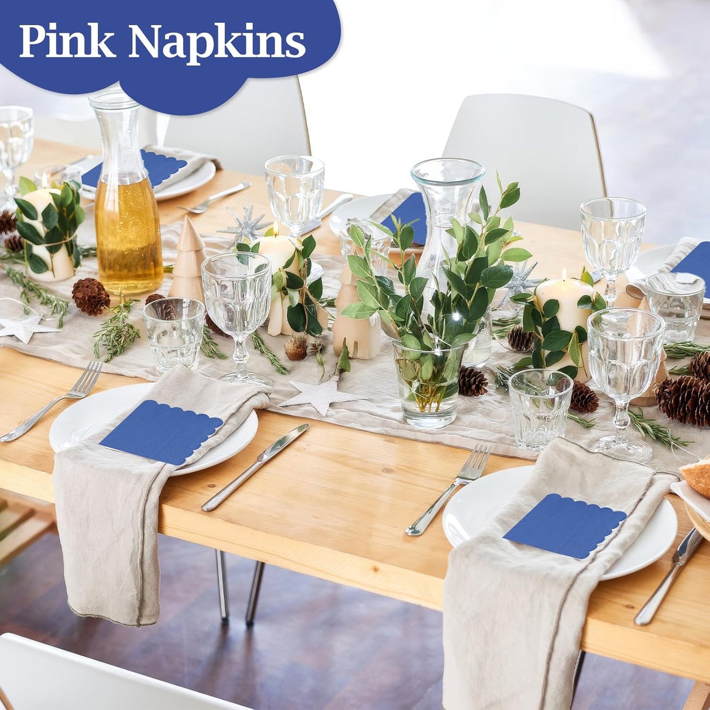 100 Pcs Cocktail Napkins, 2-Ply 5 x 5 Inches Disposable Scalloped Napkins, Thick Premium Dessert Napkins for Party, Wedding, Dinner, Birthday, Anniversary, Festival (Sage Green)