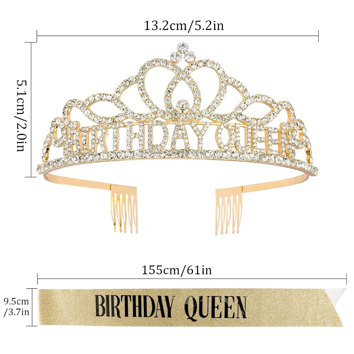 CAVETEE Gold Birthday Crowns and Sash - Queen Tiara for Party Decorations