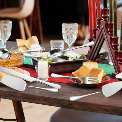 Stainless Steel Serving Utensil Set 10-Piece Buffet Flatware Catering Silverware with Bread Tong,Cake Spatula,Serving Ladles,Salad Fork,Cheese Knife,Large Spoon for Parties Buffet