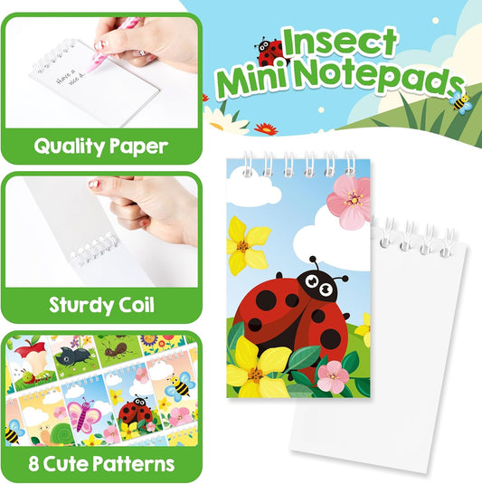 24Pcs Spring Animal Mini Notepads Cute Insect Bug Flower Spiral Pocket Notebooks Memo Pads for Kids Toddlers Students Summer Party Favors Goodie Bag Stuffers Classroom Teacher Rewards Gifts, 8 Designs