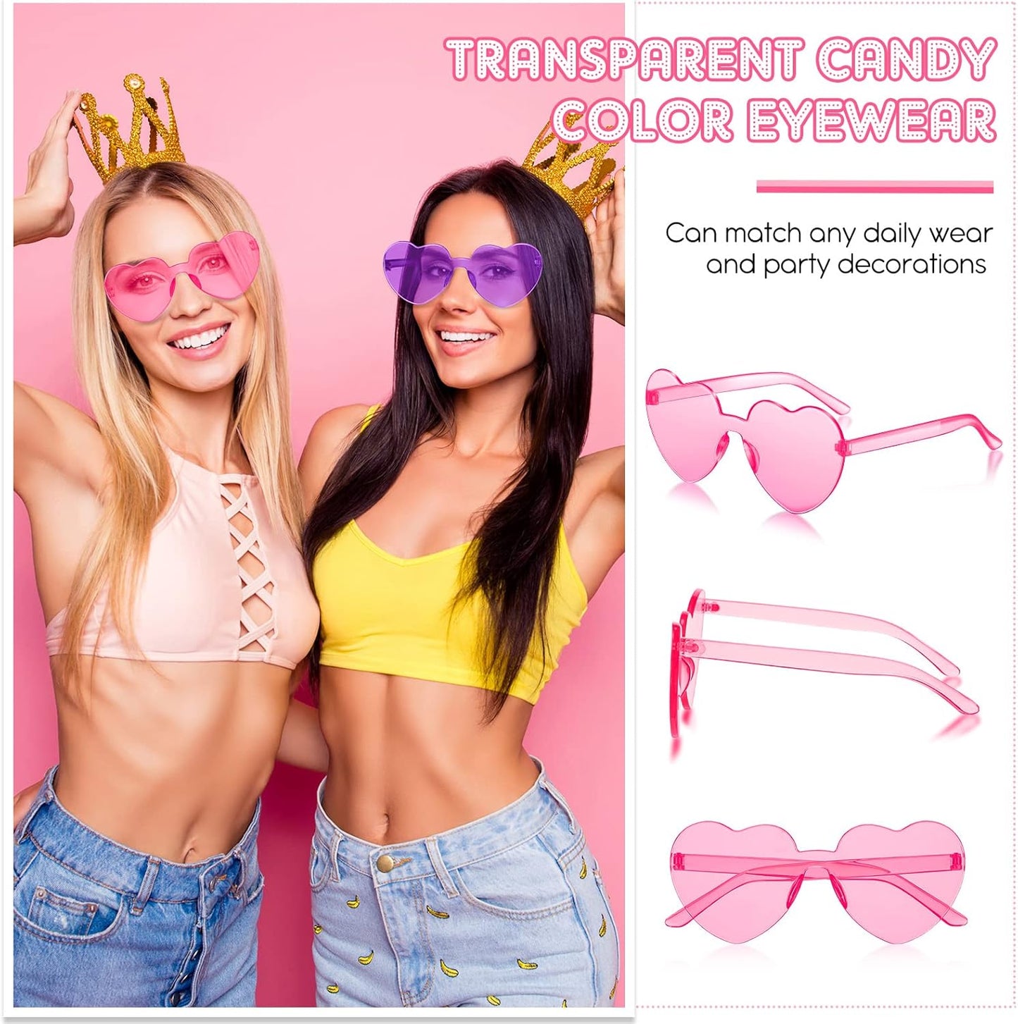 Frienda 8 Pairs Heart Shaped Sunglasses for Women Rimless Heart Glasses Candy Color Sunglasses for Party Favor