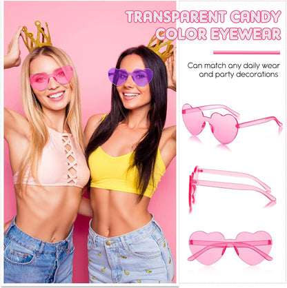Frienda 8 Pairs Heart Shaped Sunglasses for Women Rimless Heart Glasses Candy Color Sunglasses for Party Favor