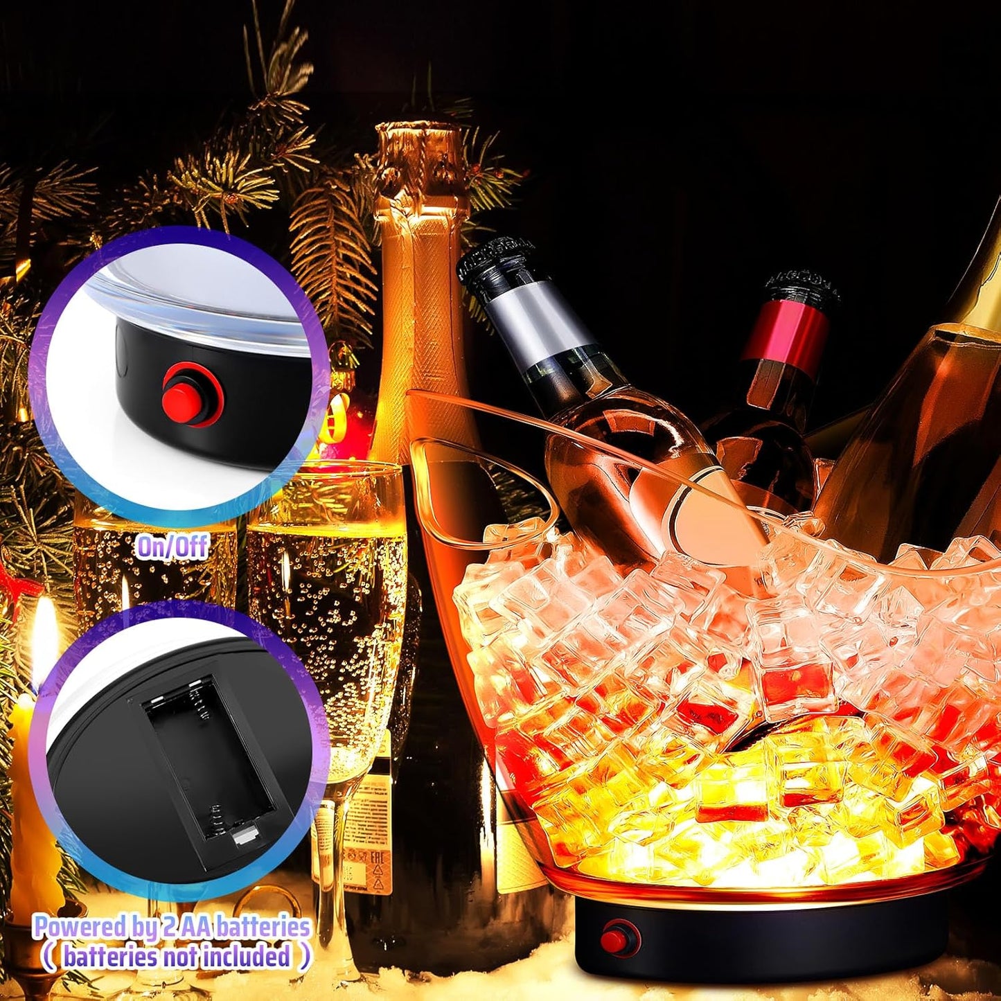 Umigy 4 Pcs LED Ice Buckets 2l Clear Plastic Beer Buckets with LED Light RGB Colors Changing Cooler Ice Container with Stand for Party Home Bar Ktv Clubs