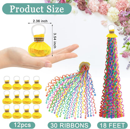 12 pcs Confetti Popper Hand Throw Streamers, No Mess Colorful Streamer Poppers, for Baby Shower, Party Celebrations, Wedding, Birthday (White)