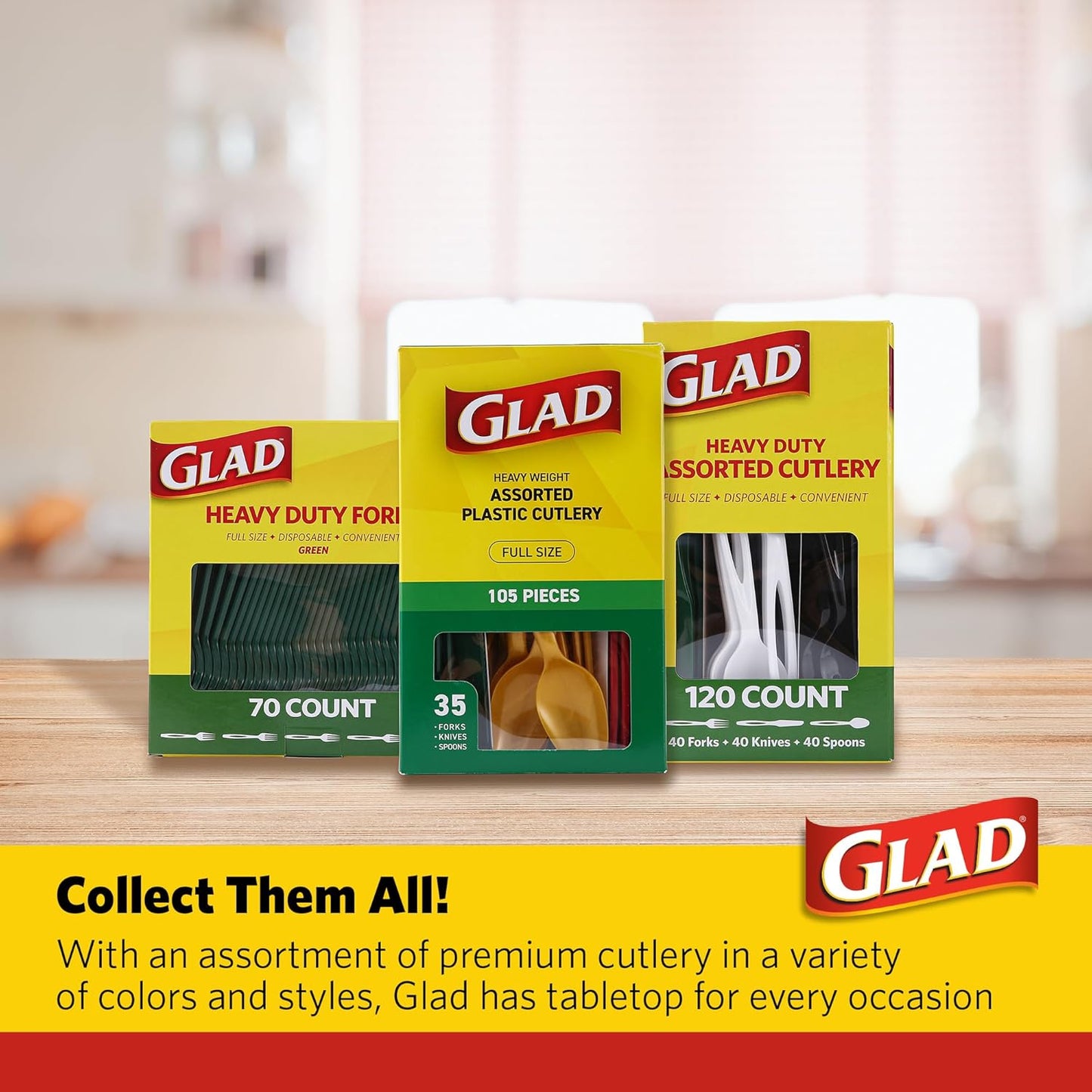 Glad Clear Disposable Cutlery Set with Heavy Duty Plastic Forks, Knives, and Spoons, Reusable Dishwasher Safe Plastic Utensils for Parties and Everyday Use, 240 Count