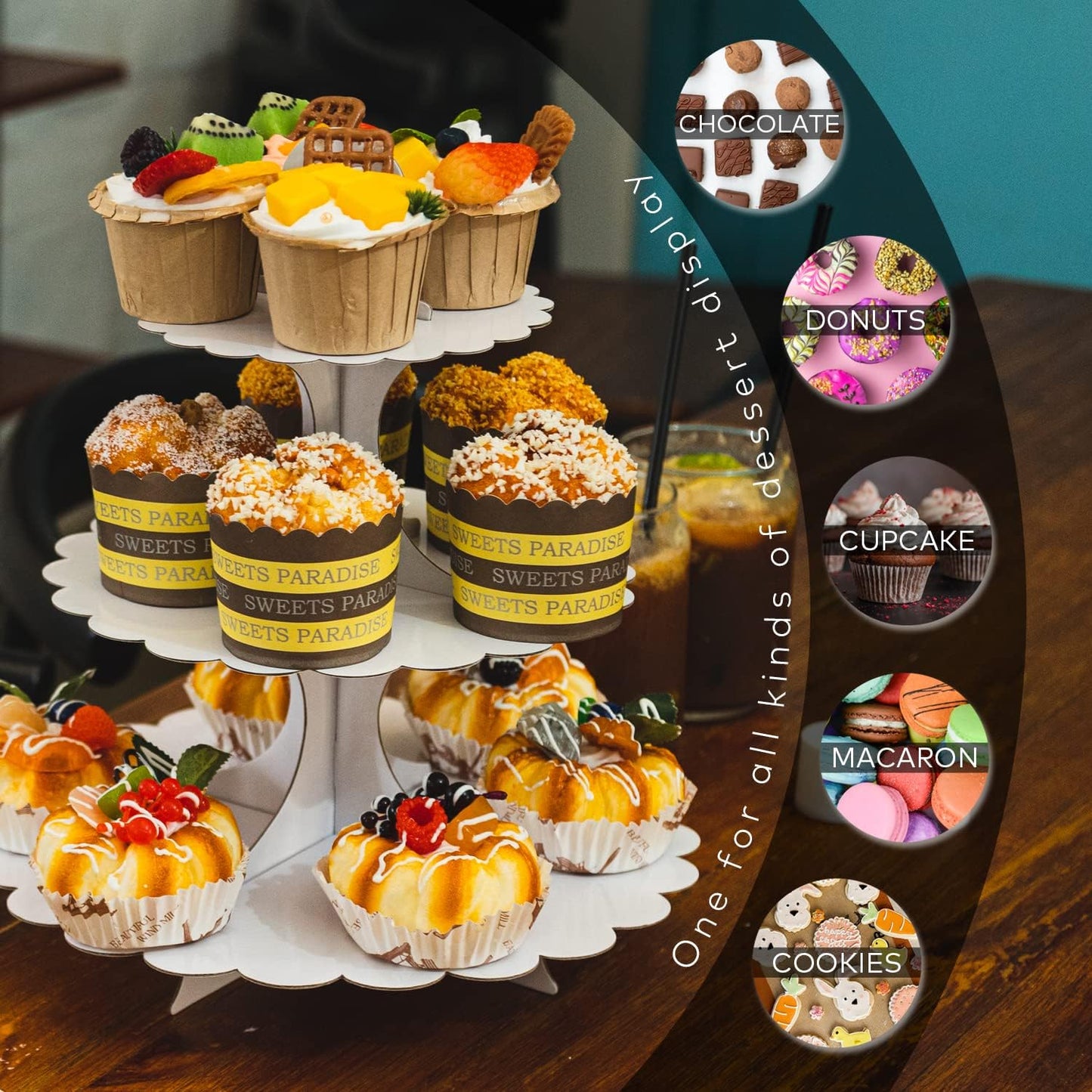 White Cupcake Stand Tower, 3-Tier Cardboard Dessert Display with Heart Handle,Perfect for Birthday Baby Shower Wedding Tea Party Graduation, Easy 60-Second Assembly, Holds 12+Cupcakes (1-Pack)