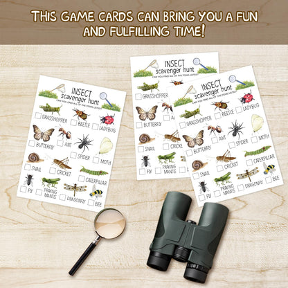 Insect Scavenger Hunt Cards Set of 30 Pcs, Nature Treasure Hunt Game for Family Friends, Outdoor Holiday Party Game Find and Seek Camping Activity -03