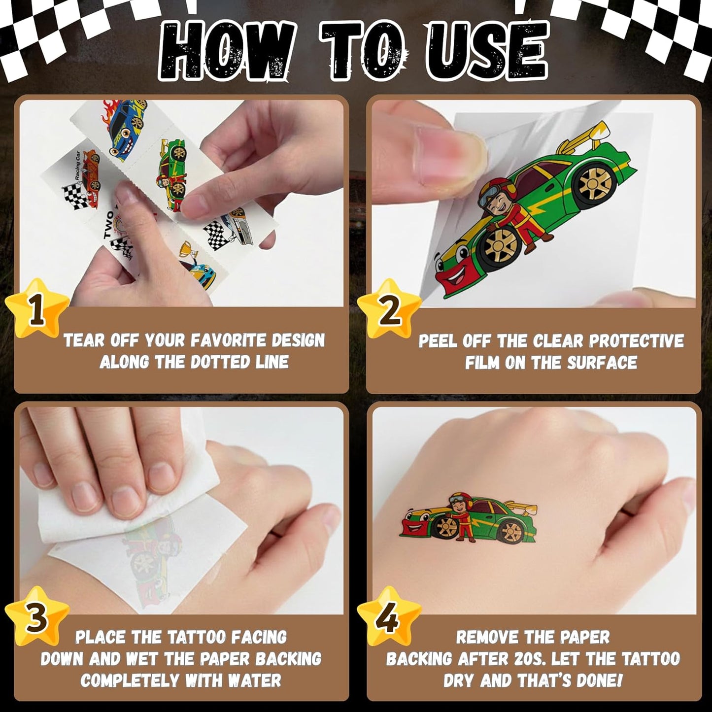 96PCS Racing Car Temporary Tattoos Stickers - Sport Racing Car Birthday Party Favors Themed Birthday Party Decorations Accessories Supplies Gift Idea For Kids Teens Adult Classroom Prizes Rewards