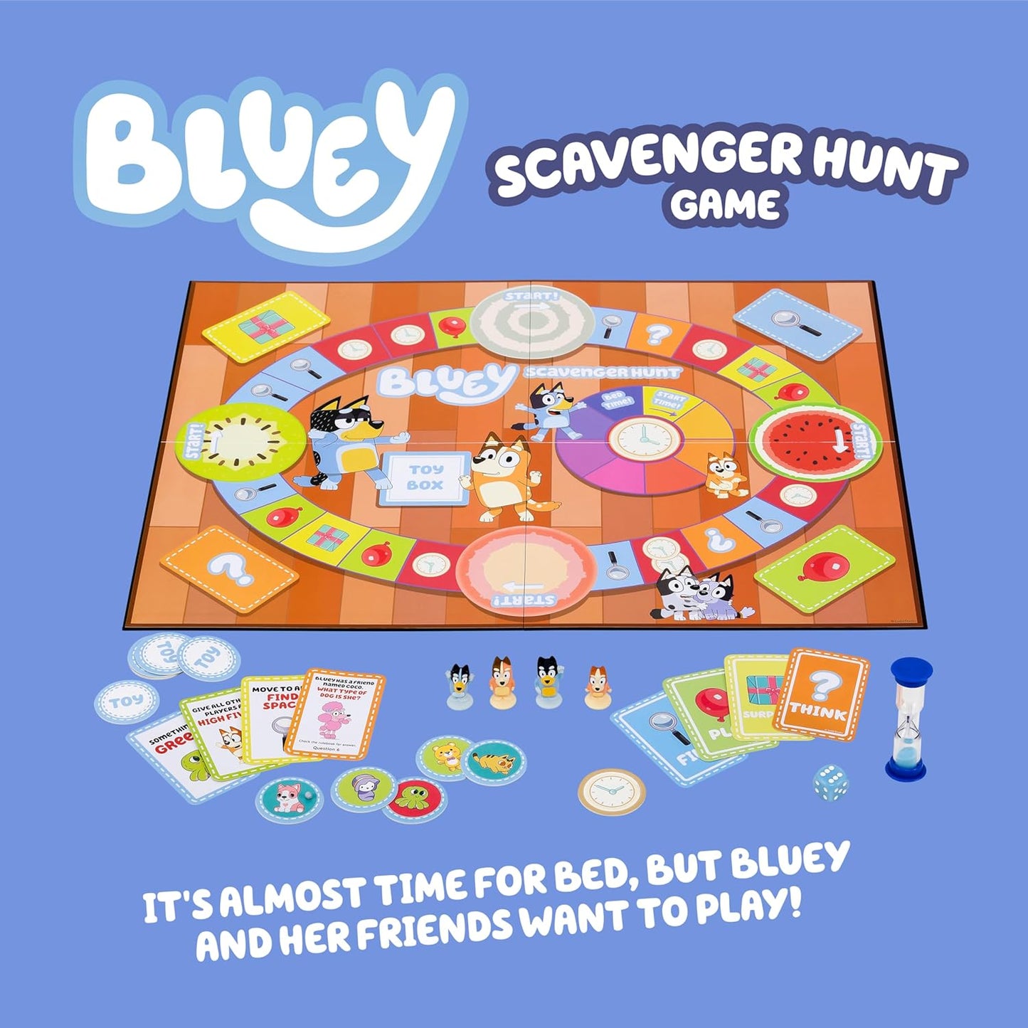 Bluey Scavenger Hunt Board Game, Cooperative Play with 4 Exclusive Mini-Figures, Indoor Games for Kids Ages 5+, Fun Toy Token Collecting Game