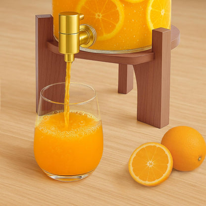Glass Drink Dispenser,1.5 Gallon Beverage Dispenser with Stand,Lemonade Dispenser with Stainless Steel Faucet,Drink Dispensers for Parties, Bars and Home (Round Stand)