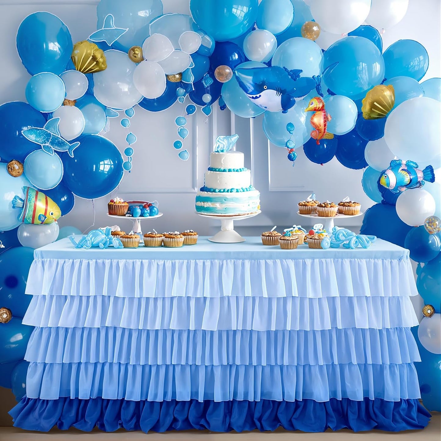 Pastel Rainbow Table Skirt Ruffle Party Tablecloth for Rectangle Table 6ft Birthday Party Baby Shower