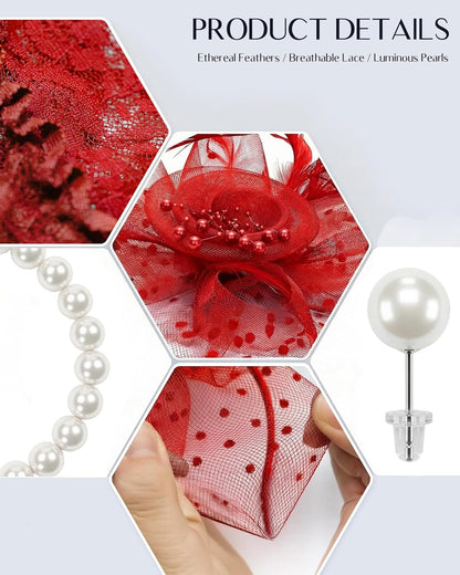 Girls Tea Party Fascinators Hats for Kids Fascinator Tea Party Hat Headband with Gloves Accessories for Girls