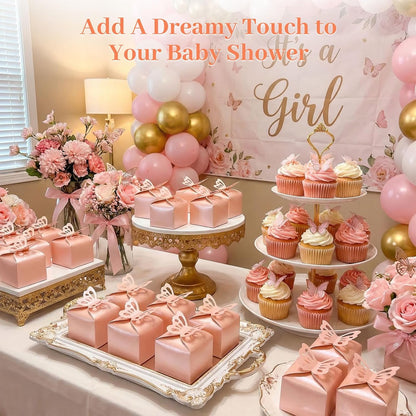 VGOODALL 50PCS Party Favor Boxes, 2.4" x 2.4" x 1.8" 3D Butterfly Candy Boxes White Baby Shower Favors for Wedding Birthday Party Gift