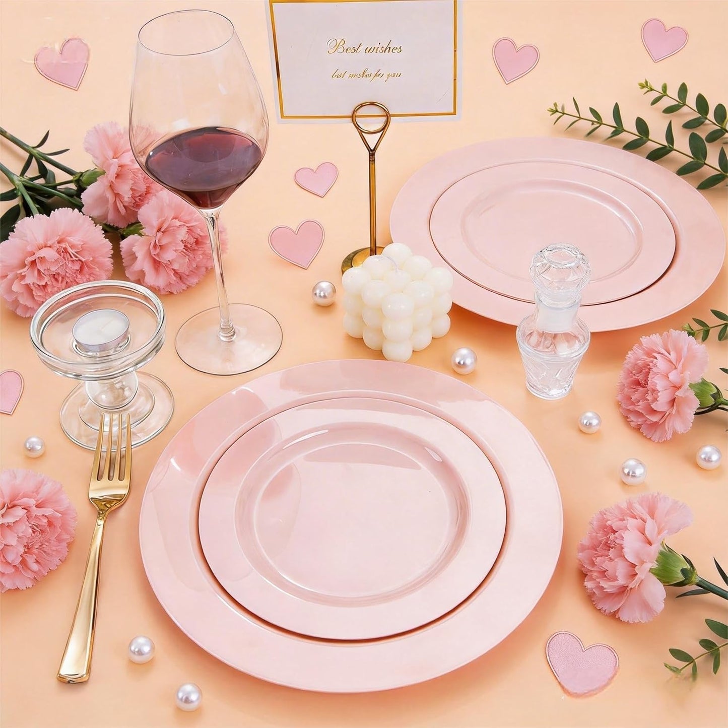 FLOWERCAT 60PCS White Plastic Plates - Heavy Duty White Disposable Plates for Mother's Day/Birthday Party/Wedding -serve for 30 guests Include 30PCS 10.25" & 30PCS 7.5" Plates for Party