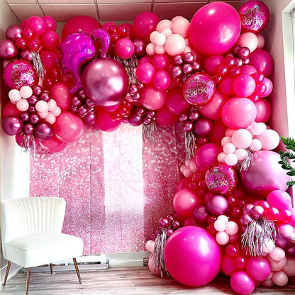 COKAOBE Pink Orange Balloon Garland Arch Kit, 124pcs Hot Pink Orange Chrome Metallic Gold Latex Balloons for Birthday Wedding Baby Shower Tropical Party Supplies Summer Party Decorations