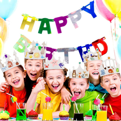 Thenshop 120 Pcs White DIY Paper Crowns for Kids to Decorate Blank Birthday Party Decoration Crowns for Kids Princess Queen(Stylish Style)