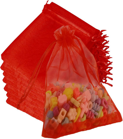 Organza Bags, Organza Bags 5 x 7 Inch, 50 Pcs White Sheer Party Favor Mesh Bag with Drawstring, Small Jewelry Gift Candy Bag for Wedding Christmas Birthday Halloween Graduation Party Favors Supplies