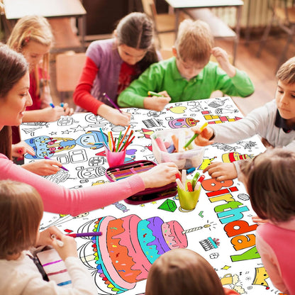 Happy Birthday Giant Coloring Tablecloth Poster for Kids,30x72Inch DIY Art Activity Birthday Drawing Paper Coloring Tablecloth Poster Table Cover Mat Home Classroom Birthday Party Suppiles