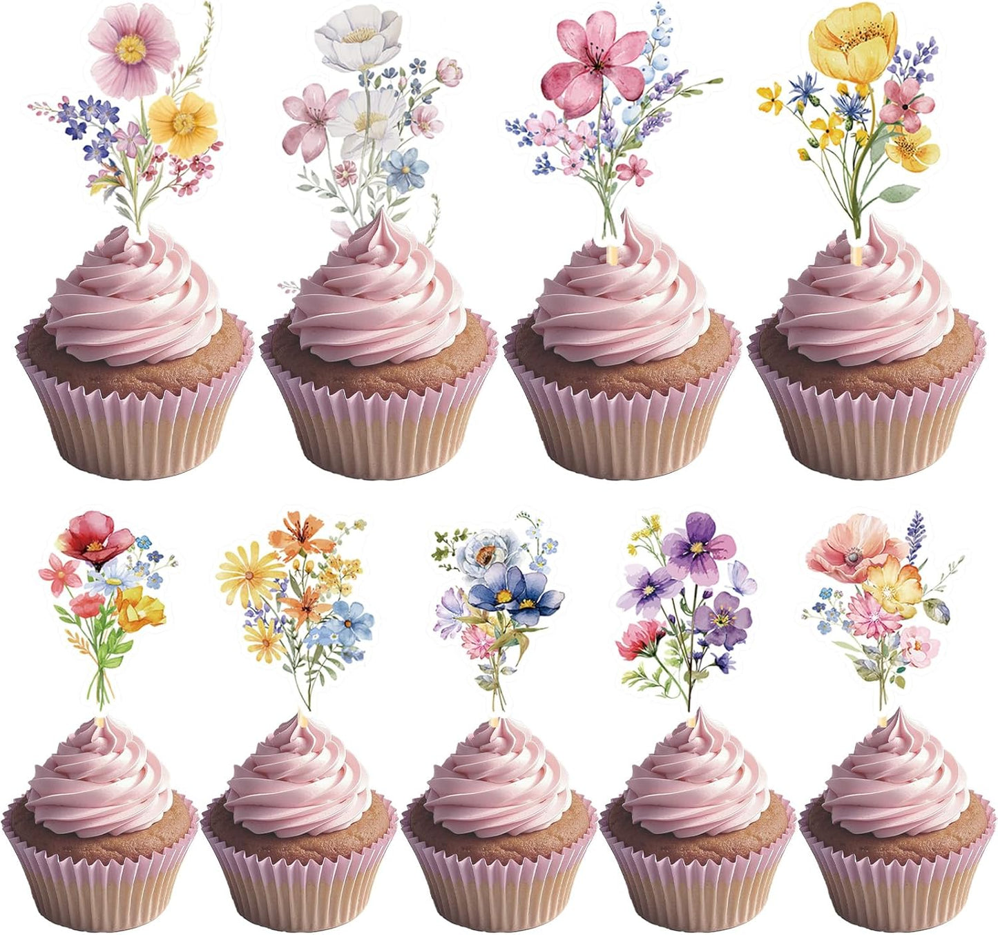 Wildflower Birthday Party Decorations, 36PCS Flower Floral Cupcake Toppers Decoration, Baby in Bloom Baby Shower Cupcake Picks Decor Party Supplies for Gilrs Women