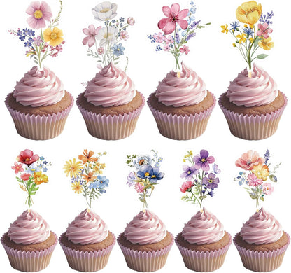 Wildflower Birthday Party Decorations, 36PCS Flower Floral Cupcake Toppers Decoration, Baby in Bloom Baby Shower Cupcake Picks Decor Party Supplies for Gilrs Women