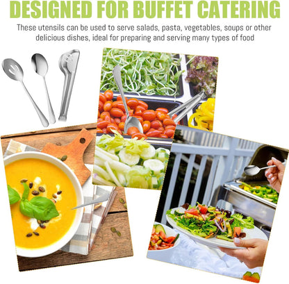 Sabary 36 Pcs Stainless Steel Serving Utensils for Buffet Parties Including 12 Serving Spoons 12 Slotted Spoons 12 Serving Tongs Large Metal Flatware Set for Tanksgiving Catering Banquet(Gold)