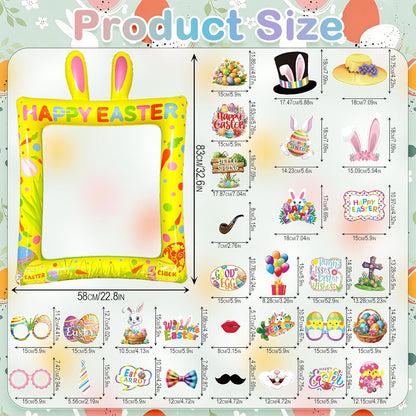 Hawaiian Photo Booth Props & Inflatable Frame, 30Pcs Luau Photobooth Props with Large Inflatable Inflatable Selfie Picture Frame for Summer Tropical Aloha Luau Party Selfie Supplies