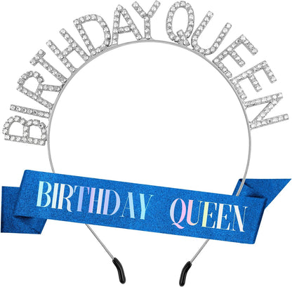 Birthday Sash & Crown for Women - Tiara Headband, Girls' Decorations Accessories