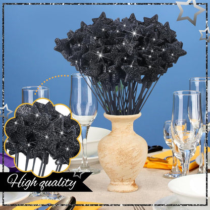 Suzile 60 Pcs Golden Star Floral Pick 8'' Star Centerpiece Table Decor Gold Glitter Craft Stick Sparkly Foam Stem for Floral Arrangement Wreath Wedding Bridal Baby Shower Birthday Stars Arrangement